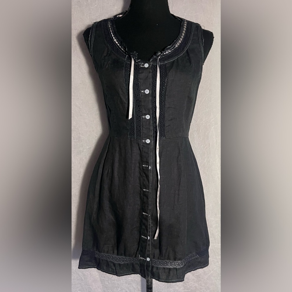 Reformation linen button up sleeveless top with ribbon detail